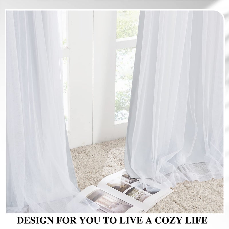 PONY DANCE Double Layer Blackout Curtains with White Sheer for Kids Room, Thermal Insulated Drapes 63 Inches Long for Bedroom with 4 Tiebacks, Nursery Window Decor, 2 Panels, Greyish White, 52W x 63L - Image 4